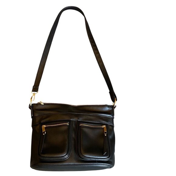 Time and Tru Women's Harlow Convertible Faux Leather Hobo Handbag, Black #50R - Picture 2 of 6